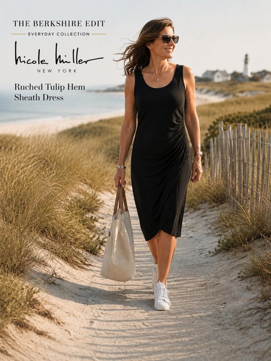 Nicole Miller Dresses & Skirts - Nicole Miller New York Black Ruched Sheath Dress Sleeveless Tulip Hem M